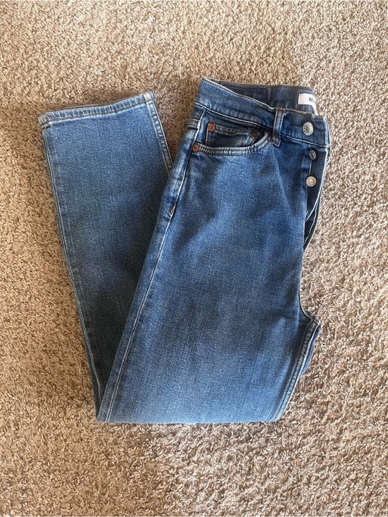 Re/Done Denim - Re/Done Straight-Leg Mid-Blue Women's High-waisted Capri Jeans